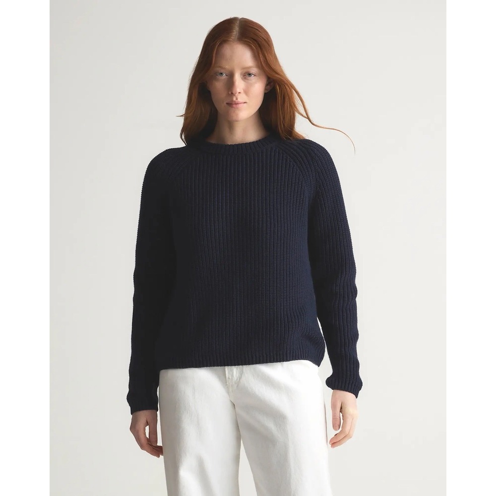 NWT Quince 100% Organic Cotton Women's Size S Fisherman Crew Sweater Navy Blue